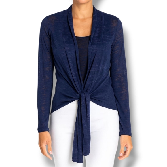 Anatomie Sweaters - Anatomie Blue Burnout Open Front Waterfall Cardigan Luxury Travel Clothing